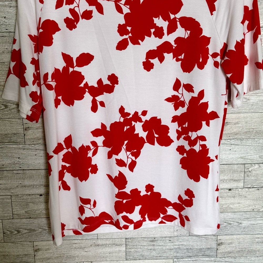 Talbots Womens Red White Floral‎ Top Short Sleeve Rayon Tunic Blouse Sz-Small/P - Picture 12 of 14